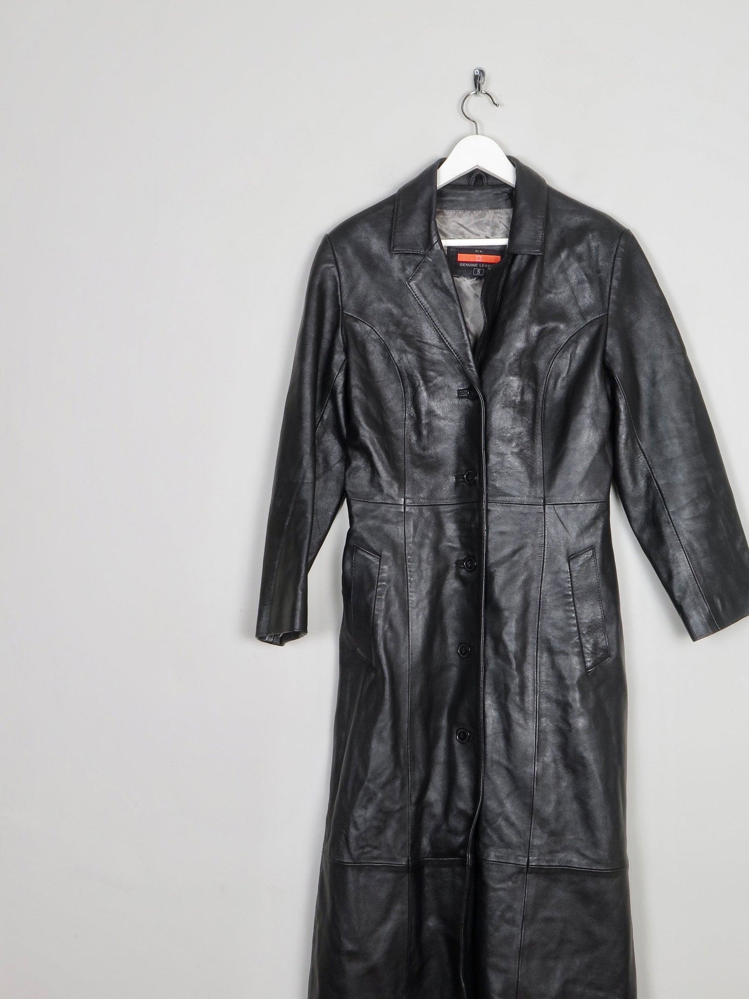 Women’s Vintage Black Leather Long Coat S - The Harlequin