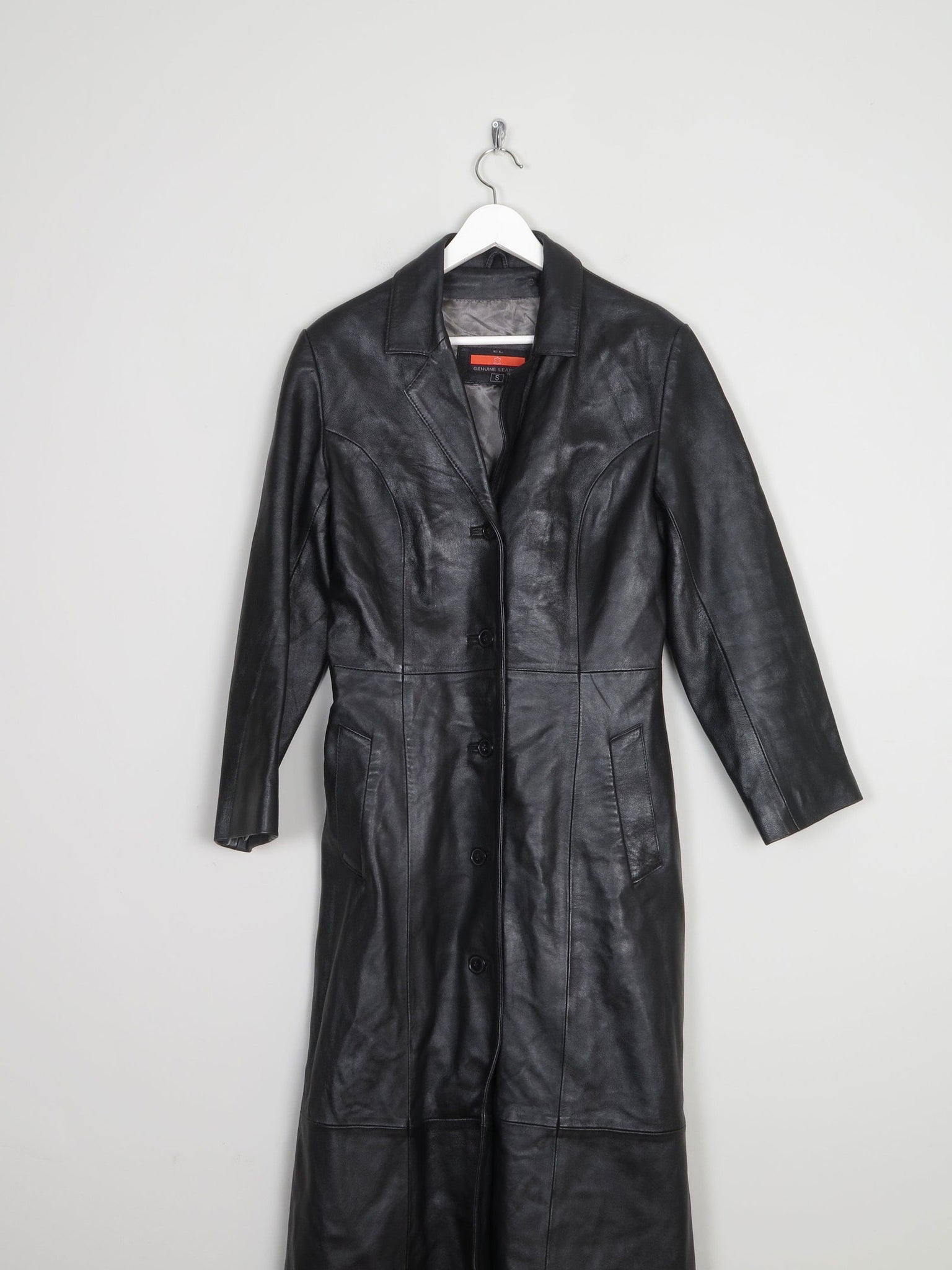 Women’s Vintage Black Leather Long Coat S - The Harlequin