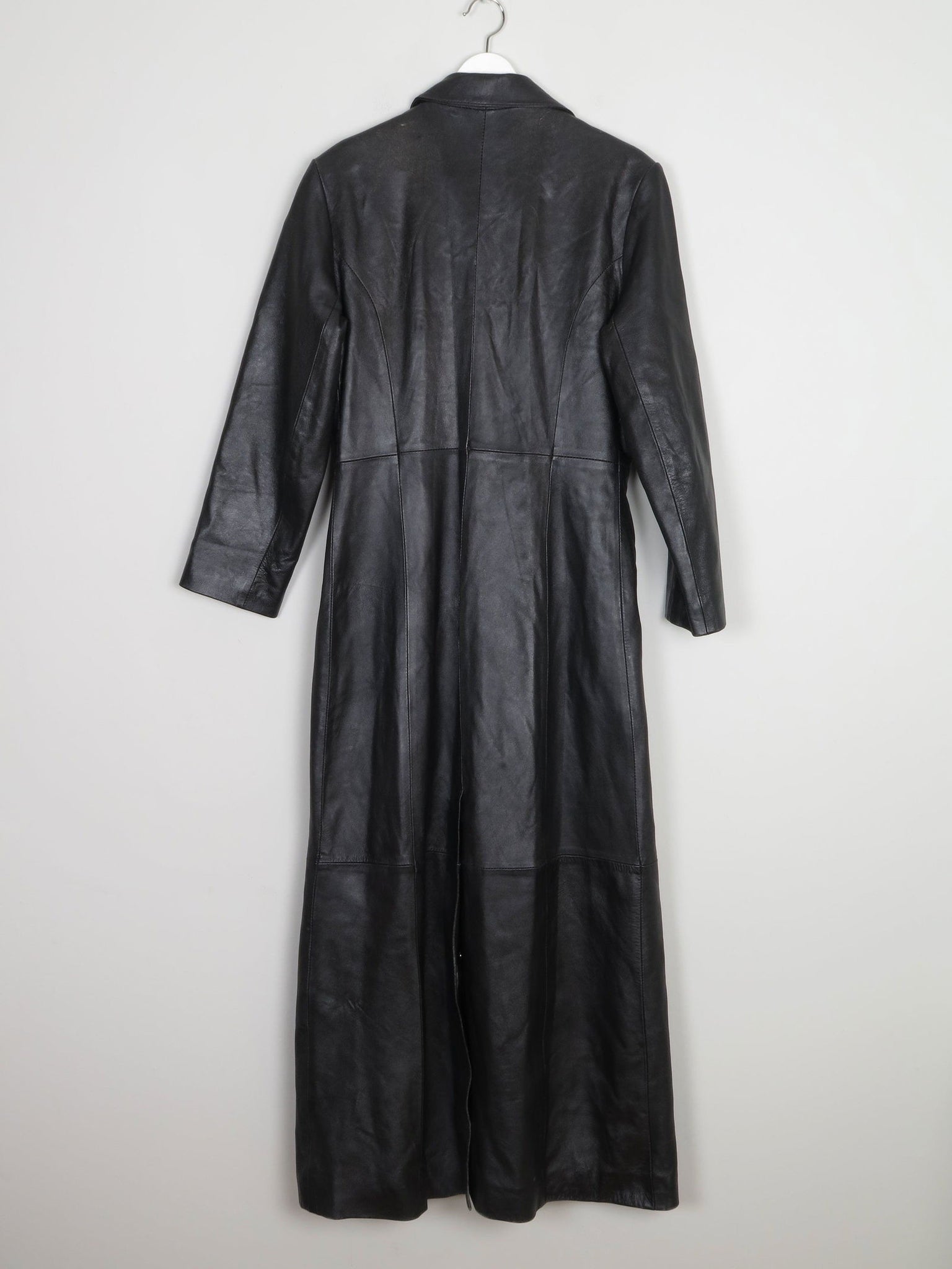 Women’s Vintage Black Leather Long Coat S - The Harlequin