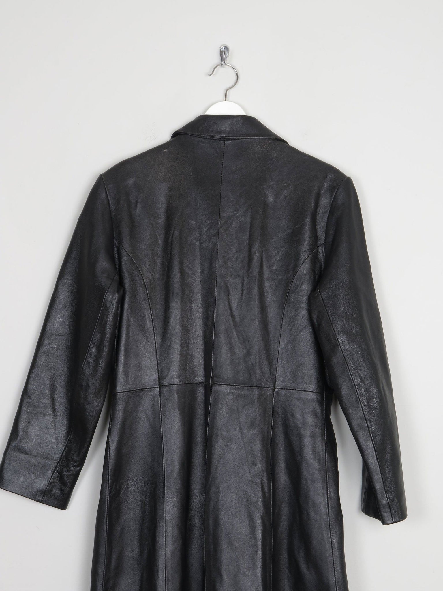 Women’s Vintage Black Leather Long Coat S - The Harlequin