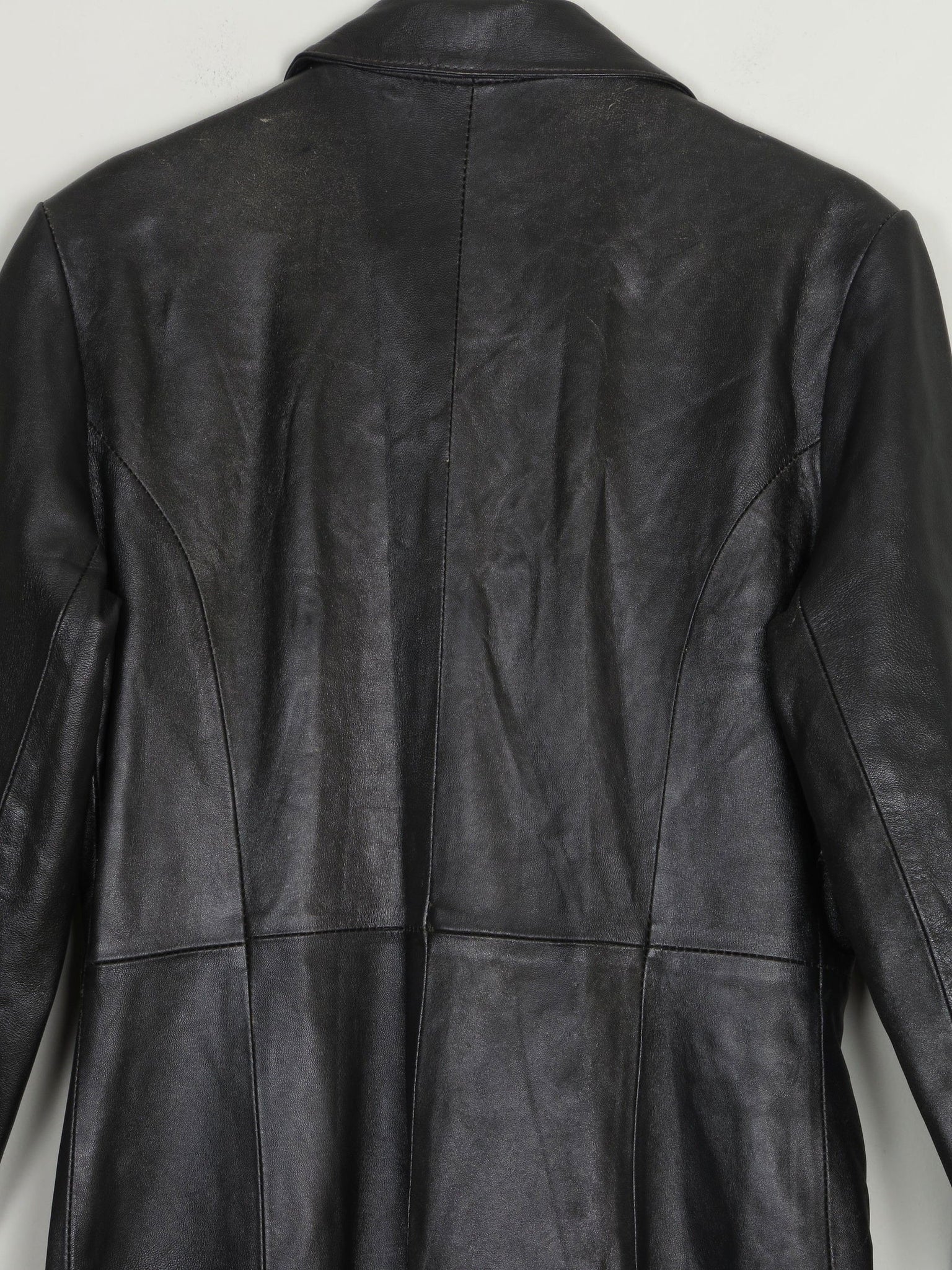 Women’s Vintage Black Leather Long Coat S - The Harlequin