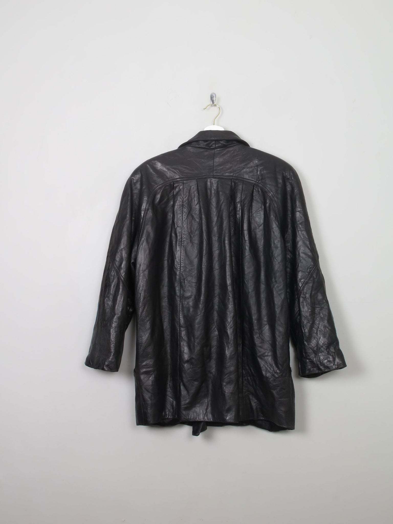 Women's Vintage Black Leather Long Jacket M/L - The Harlequin