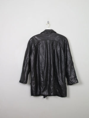 Women's Vintage Black Leather Long Jacket M/L - The Harlequin