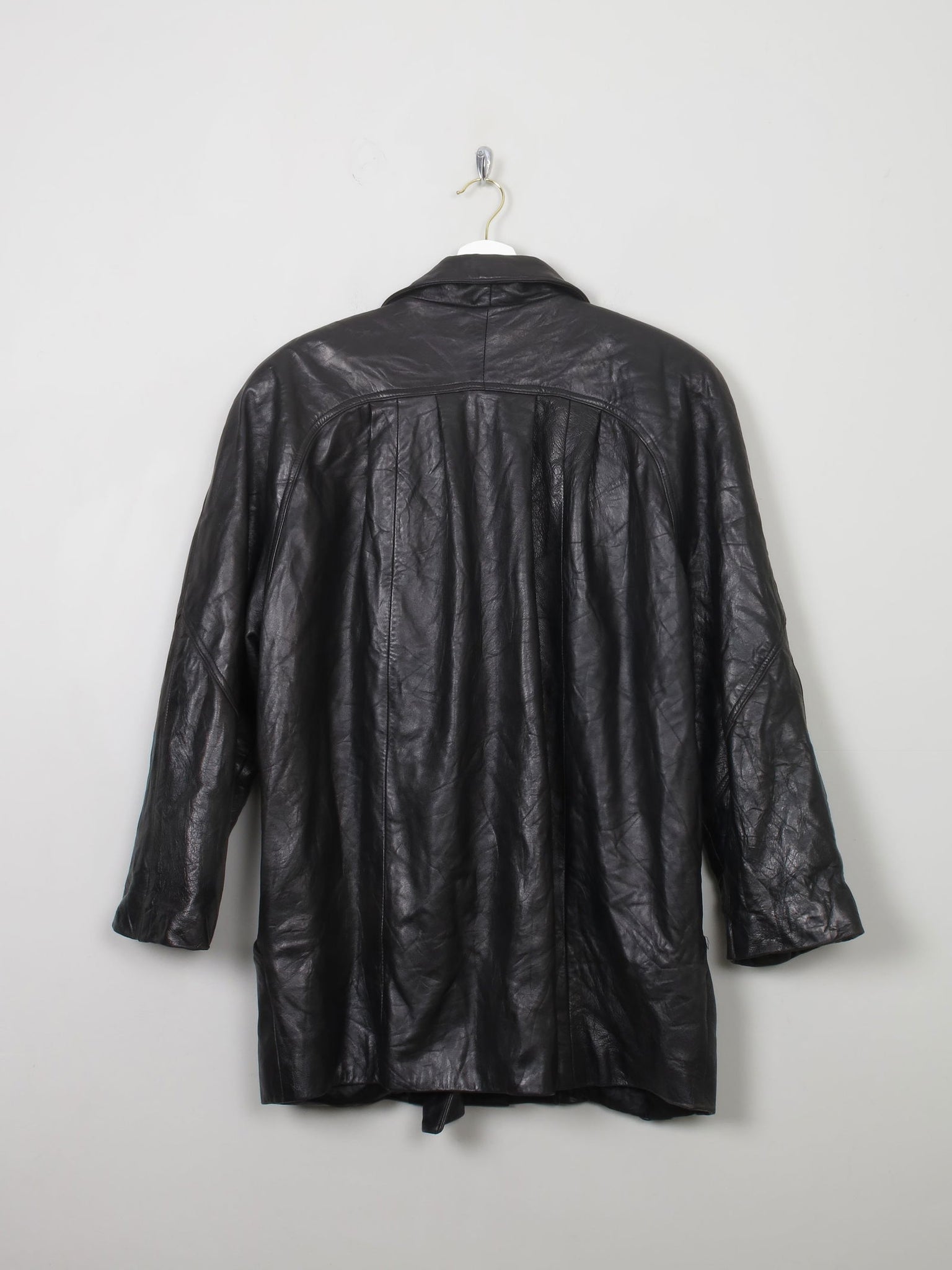 Women's Vintage Black Leather Long Jacket M/L - The Harlequin