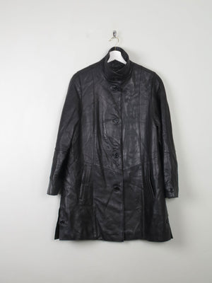 Women's Vintage Black Leather Long Jacket M - The Harlequin