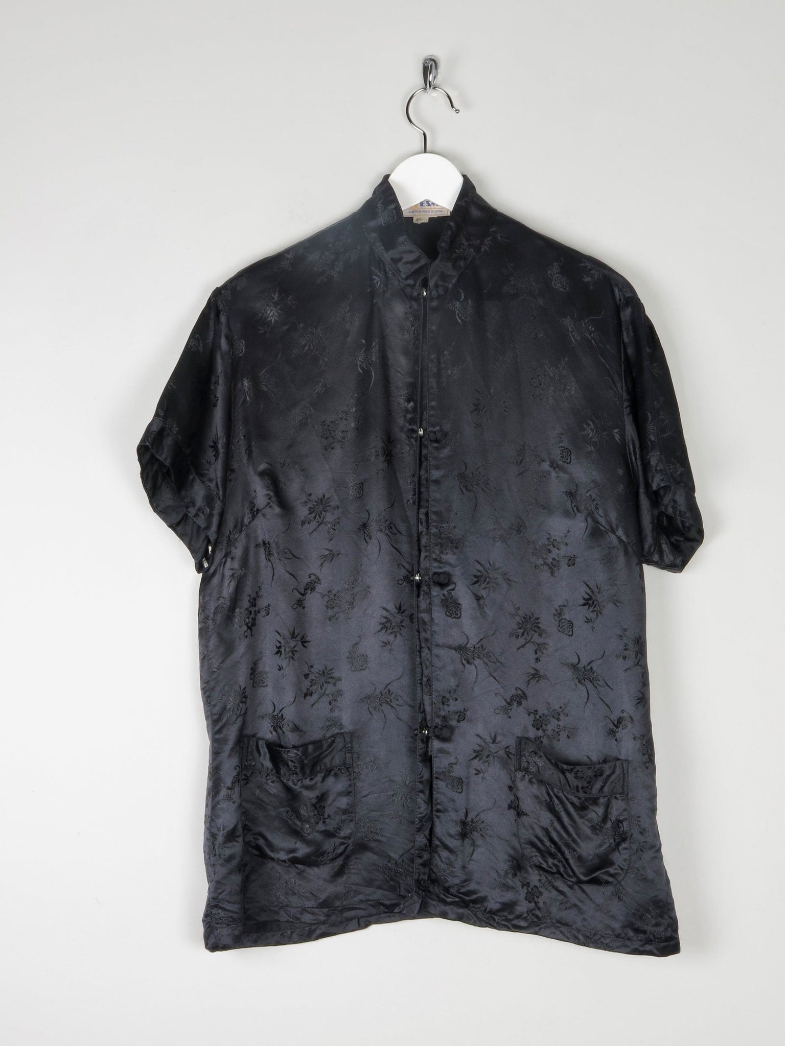 Women’s Vintage Black Silk Chinese Mandarin Top L - The Harlequin