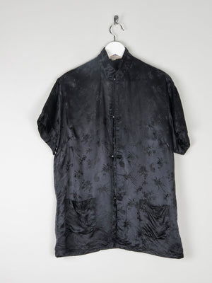 Women’s Vintage Black Silk Chinese Mandarin Top L - The Harlequin