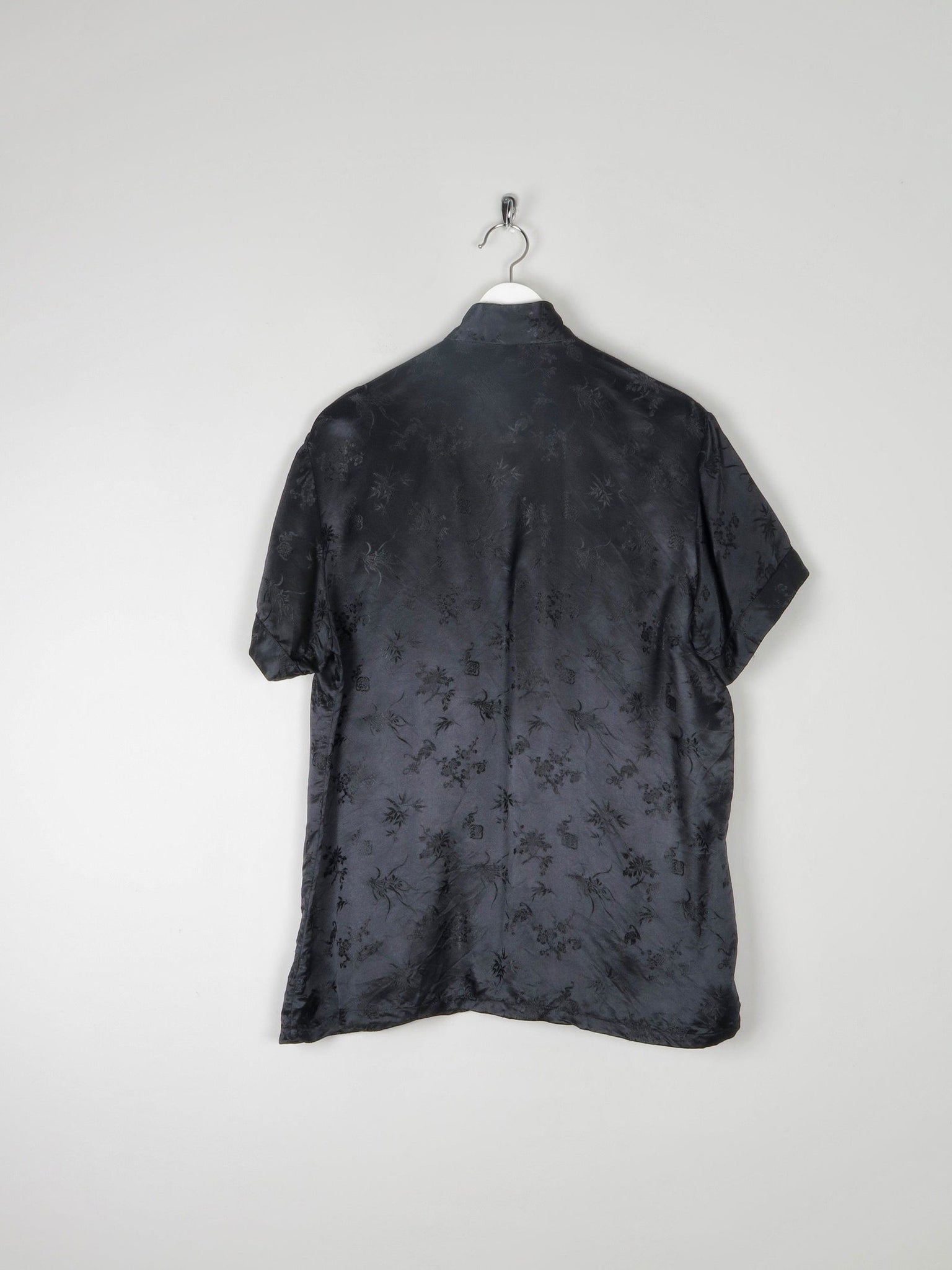 Women’s Vintage Black Silk Chinese Mandarin Top L - The Harlequin