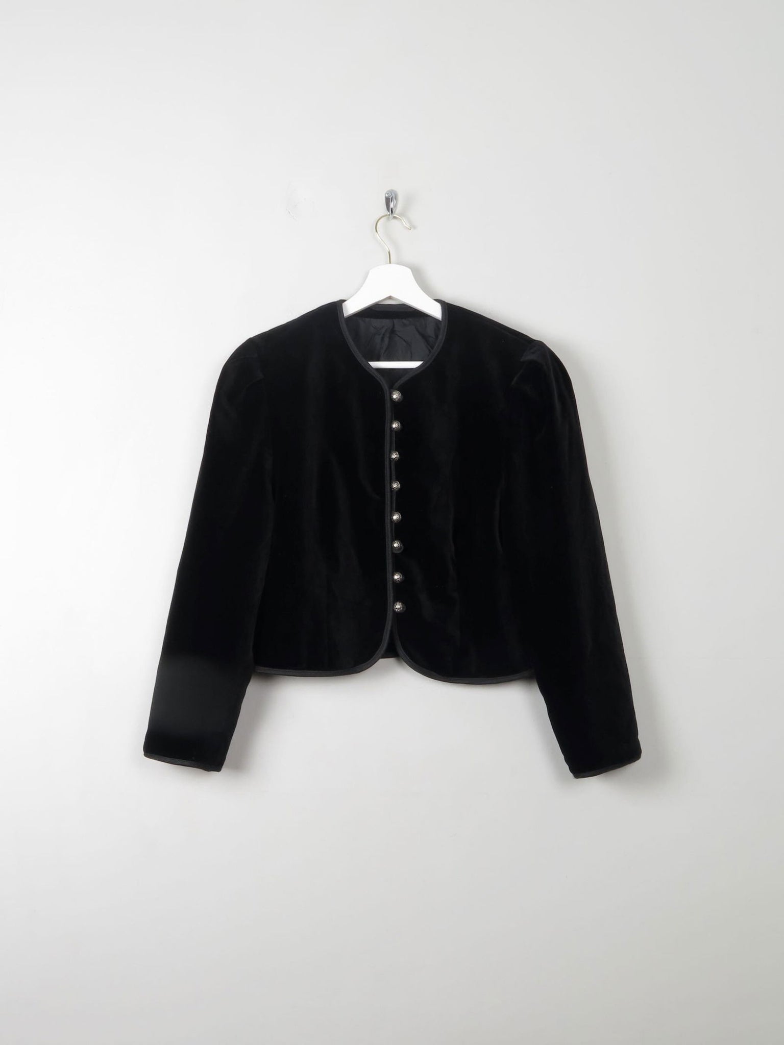 Women's Vintage Black Velvet Cropped Jacket M - The Harlequin