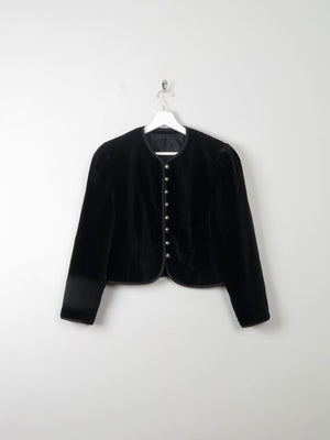 Women's Vintage Black Velvet Cropped Jacket M - The Harlequin