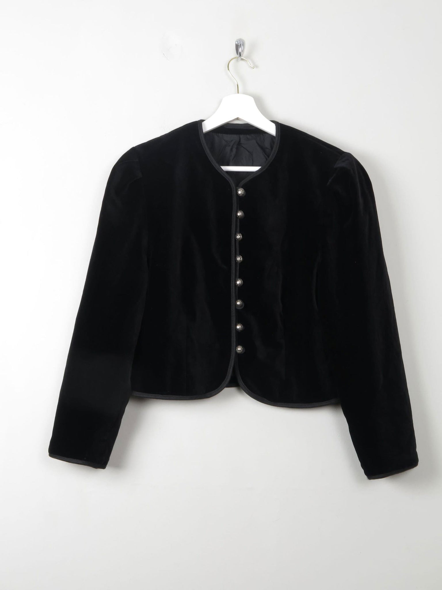 Women's Vintage Black Velvet Cropped Jacket M - The Harlequin