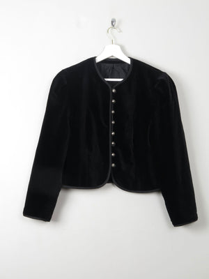 Women's Vintage Black Velvet Cropped Jacket M - The Harlequin