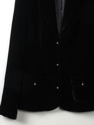 Women's Vintage Black Velvet Jacket M - The Harlequin