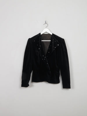 Women's Vintage Black Velvet Jacket With Pearls M - The Harlequin