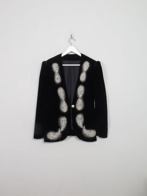 Women's Vintage Black Velvet Jacket With Pearls M - The Harlequin