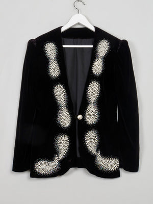 Women's Vintage Black Velvet Jacket With Pearls M - The Harlequin