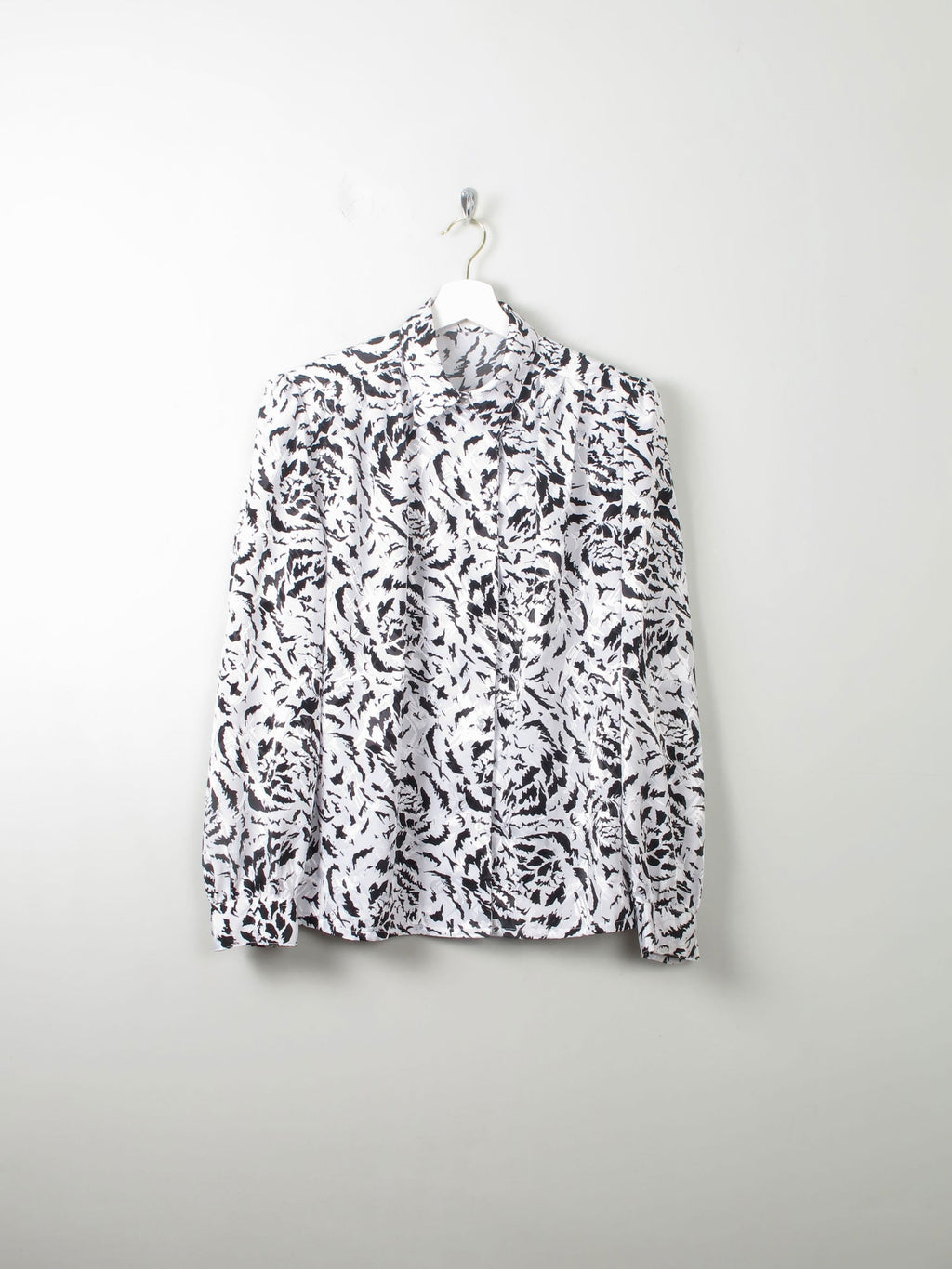 Women's Vintage Black & White Animal Print Blouse 1980s M - The Harlequin