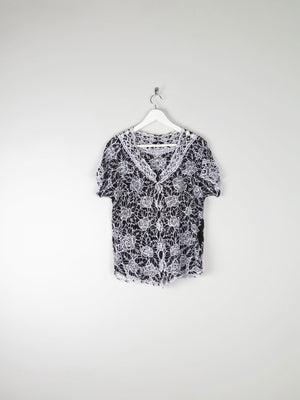 Women's Vintage Black & White Lace Blouse M - The Harlequin