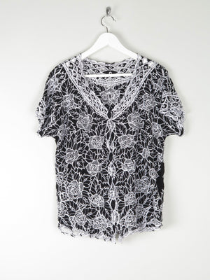 Women's Vintage Black & White Lace Blouse M - The Harlequin