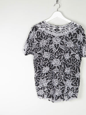 Women's Vintage Black & White Lace Blouse M - The Harlequin