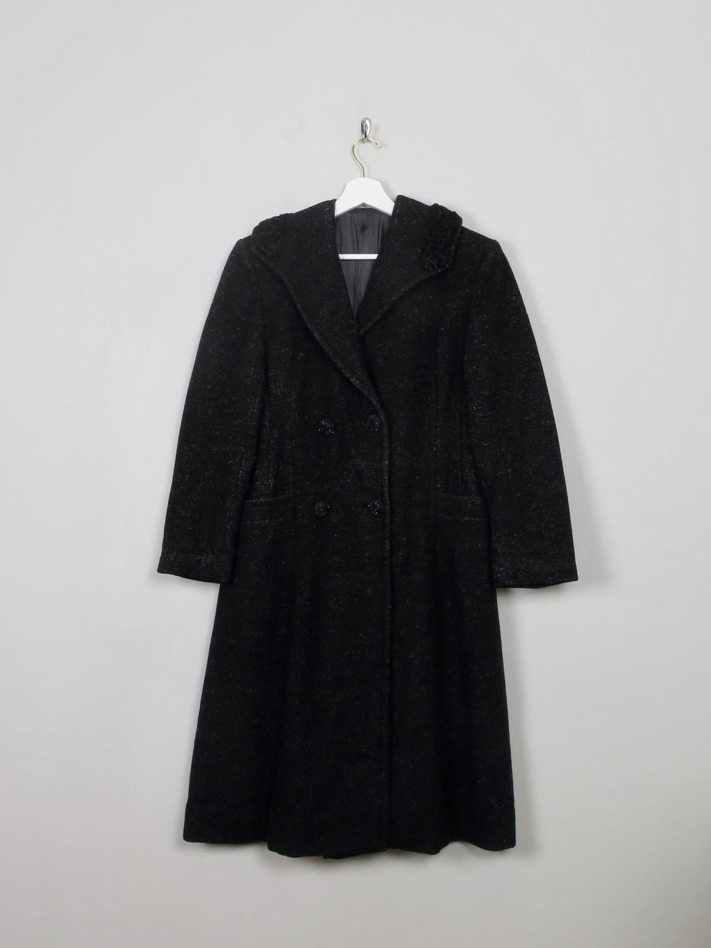 Women's Vintage Black Wool 1950s Coat S - The Harlequin