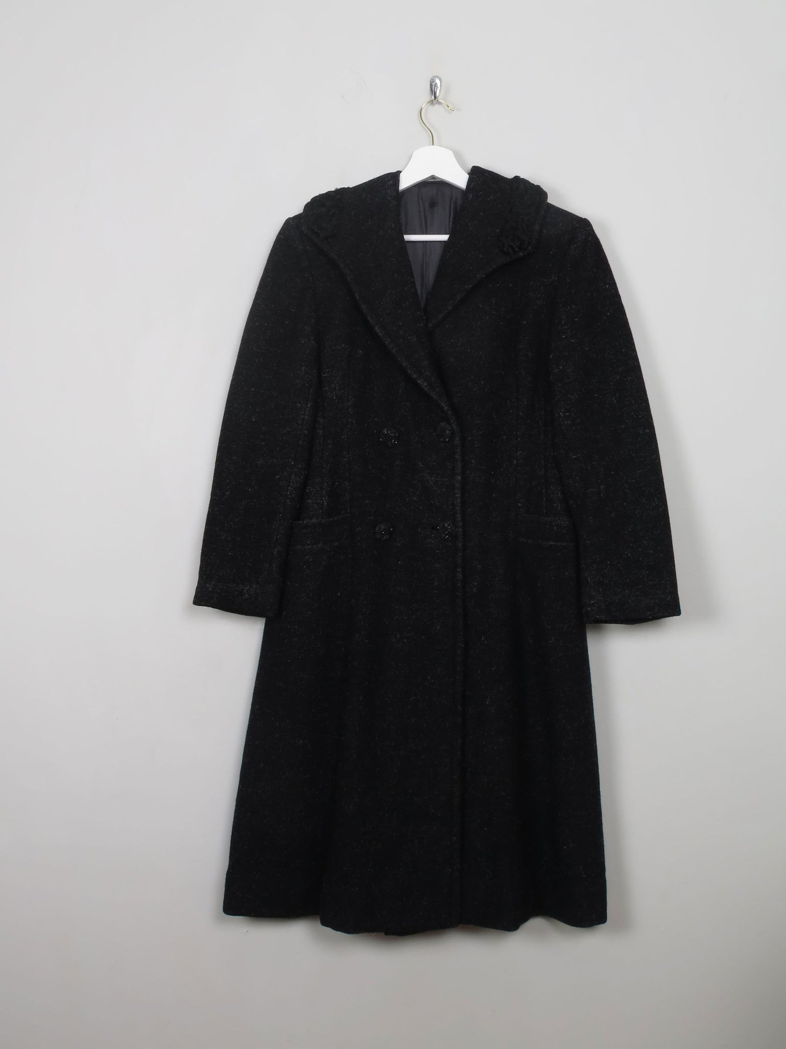 Women's Vintage Black Wool 1950s Coat S - The Harlequin