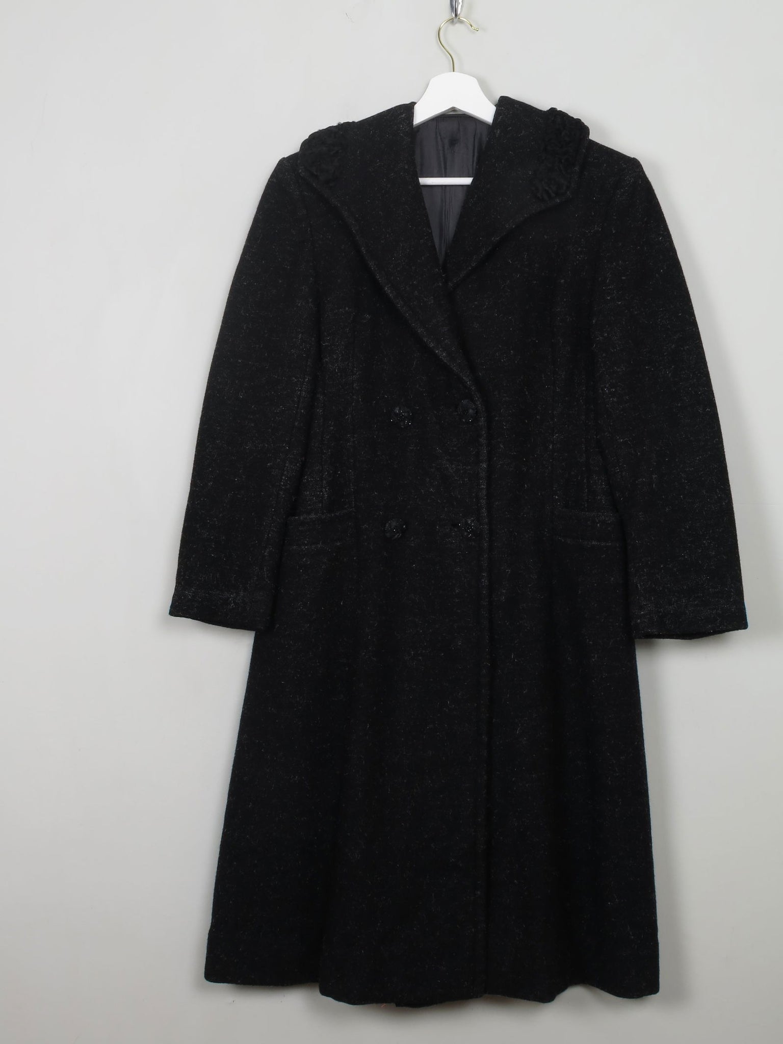 Women's Vintage Black Wool 1950s Coat S - The Harlequin