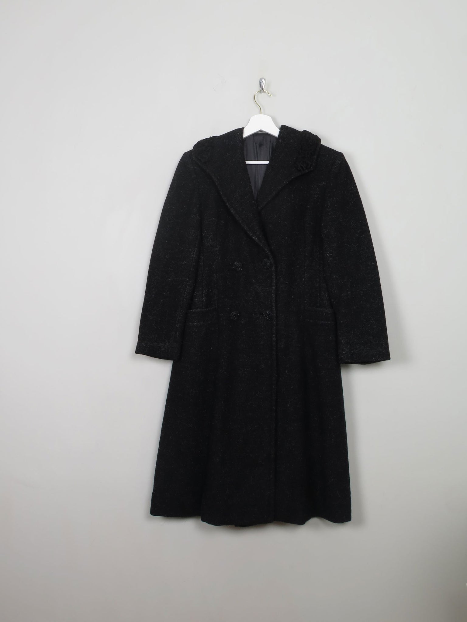 Women's Vintage Black Wool 1950s Coat S - The Harlequin