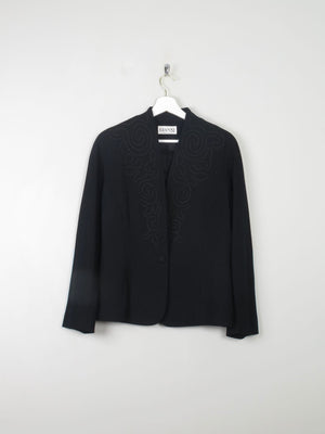 Women's Vintage Black Wool Jacket With Needle Point S - The Harlequin