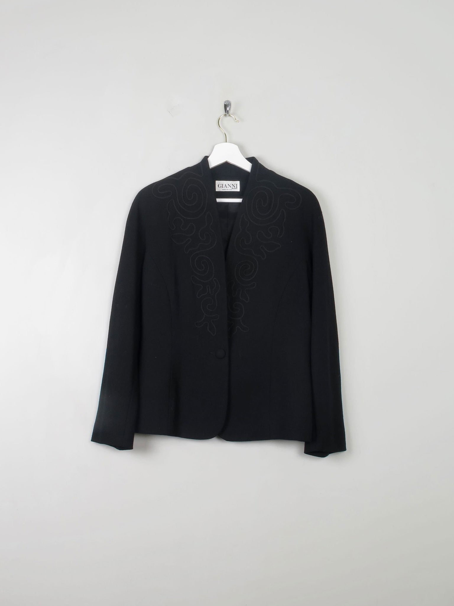 Women's Vintage Black Wool Jacket With Needle Point S - The Harlequin