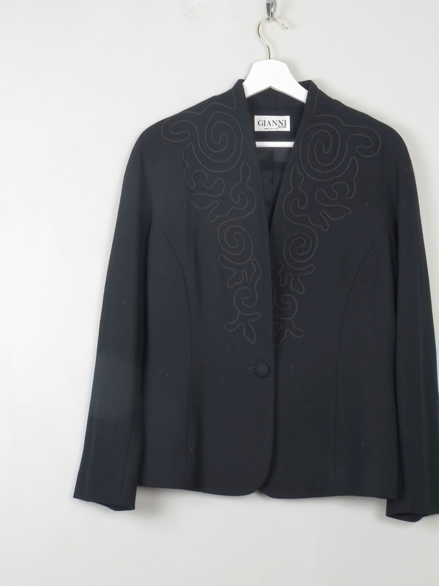 Women's Vintage Black Wool Jacket With Needle Point S - The Harlequin
