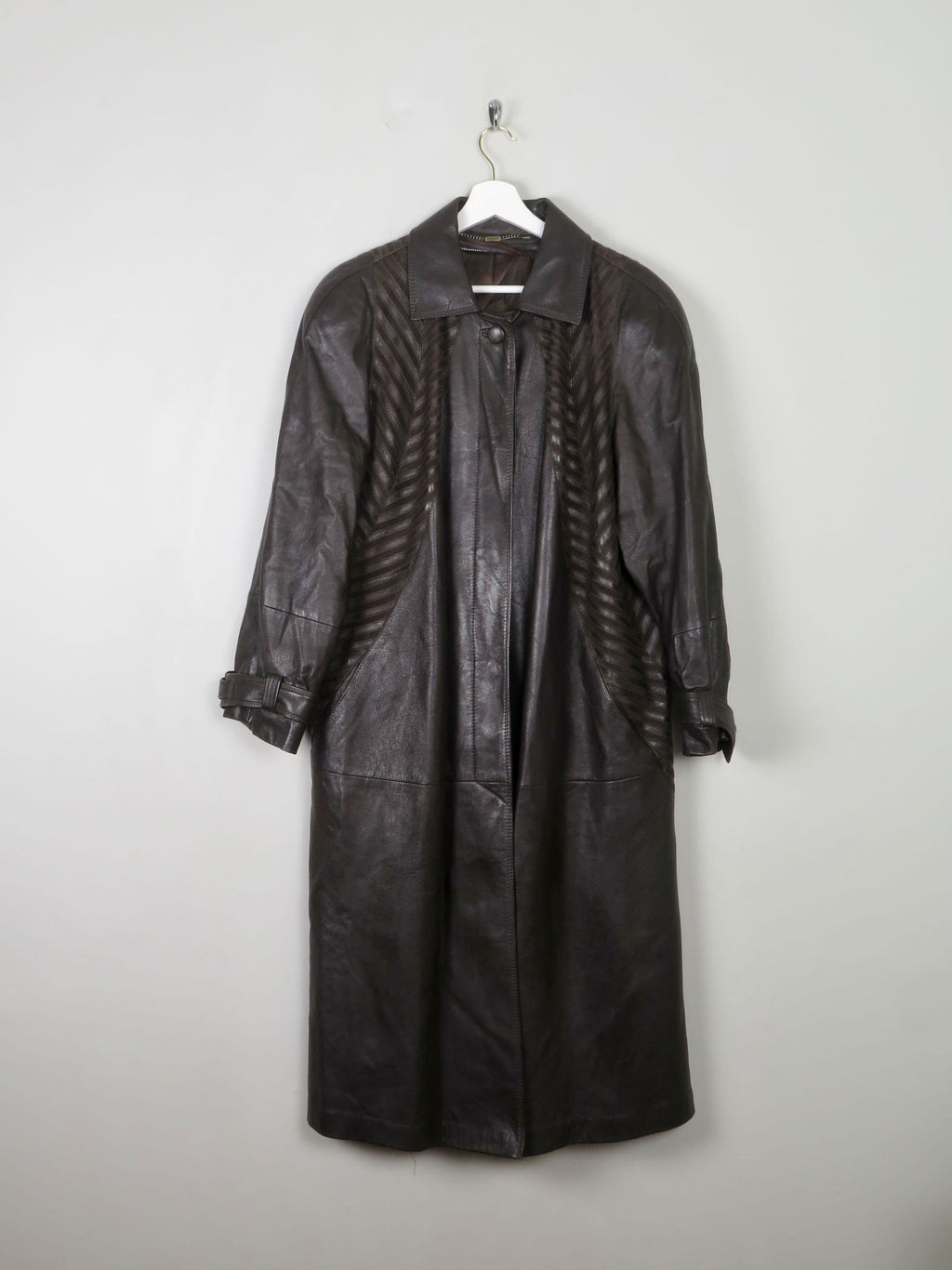 Women's Vintage Brown Leather Long Coat M/L - The Harlequin