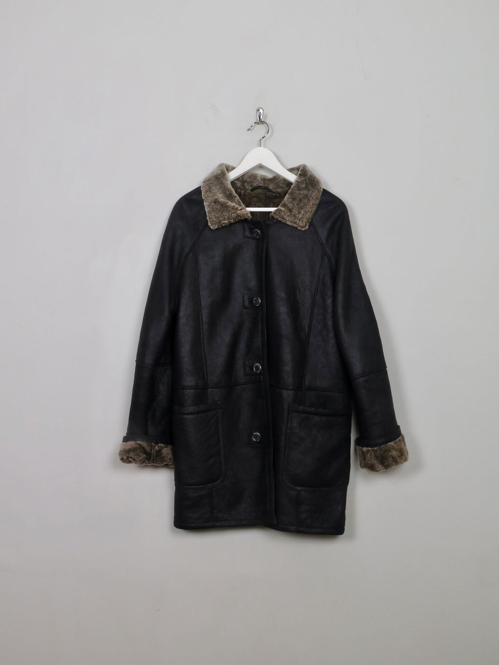Women's Vintage Charcoal Black Sheepskin Coat S/M - The Harlequin