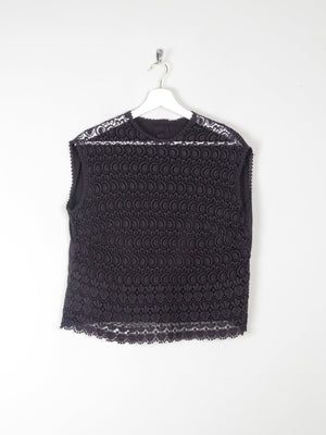 Women's Vintage Charcoal Cotton & Lace Blouse 10/12 - The Harlequin