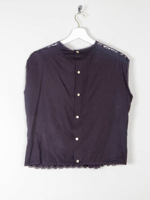 Women's Vintage Charcoal Cotton & Lace Blouse 10/12 - The Harlequin