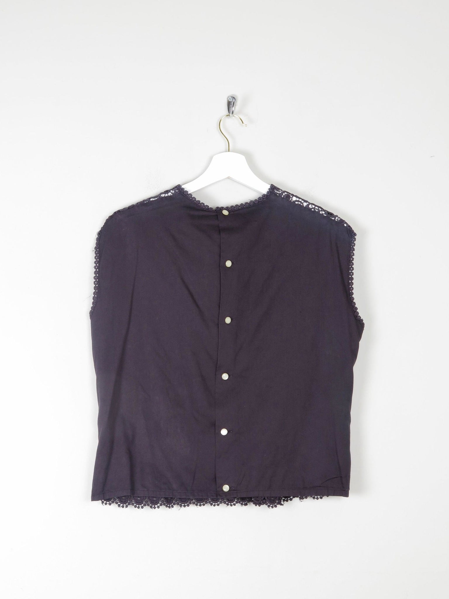 Women's Vintage Charcoal Cotton & Lace Blouse 10/12 - The Harlequin