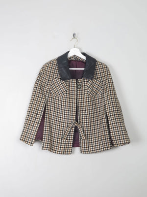 Women's Vintage Classic Tweed Cape With Leather S/M - The Harlequin