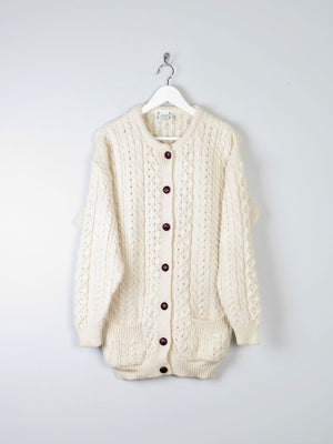 Women's Vintage Cream Aran Cardigan From Carraig Donn M - The Harlequin