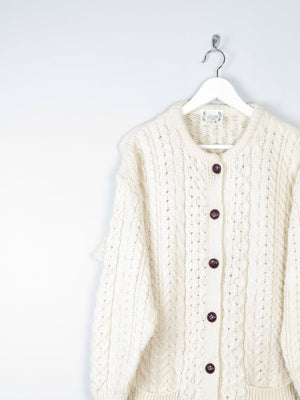 Women's Vintage Cream Aran Cardigan From Carraig Donn M - The Harlequin