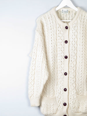 Women's Vintage Cream Aran Cardigan From Carraig Donn M - The Harlequin