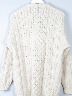 Women's Vintage Cream Aran Cardigan From Carraig Donn M - The Harlequin