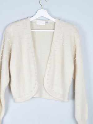 Women’s Vintage Cream Beaded Bolero Wool Cardigan S/M - The Harlequin