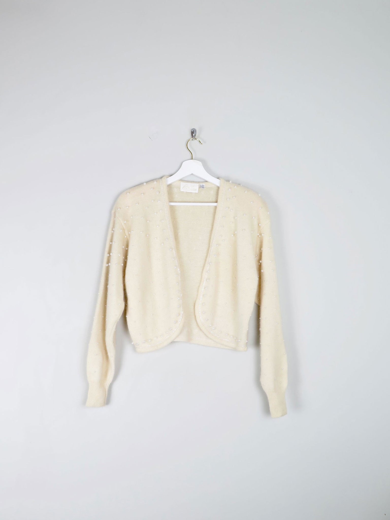Women’s Vintage Cream Beaded Bolero Wool Cardigan S/M - The Harlequin