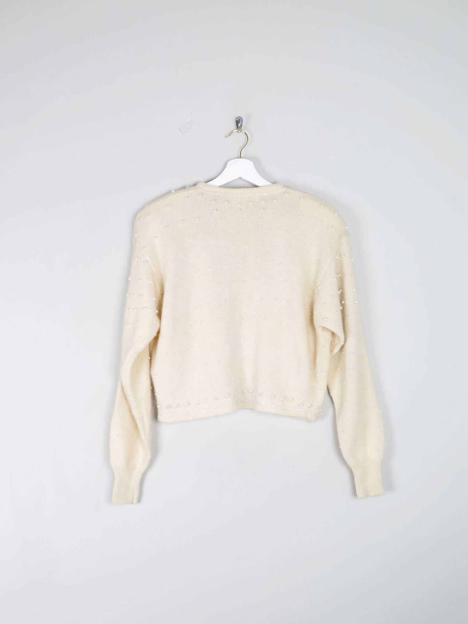 Women’s Vintage Cream Beaded Bolero Wool Cardigan S/M - The Harlequin