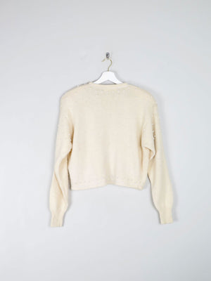 Women’s Vintage Cream Beaded Bolero Wool Cardigan S/M - The Harlequin