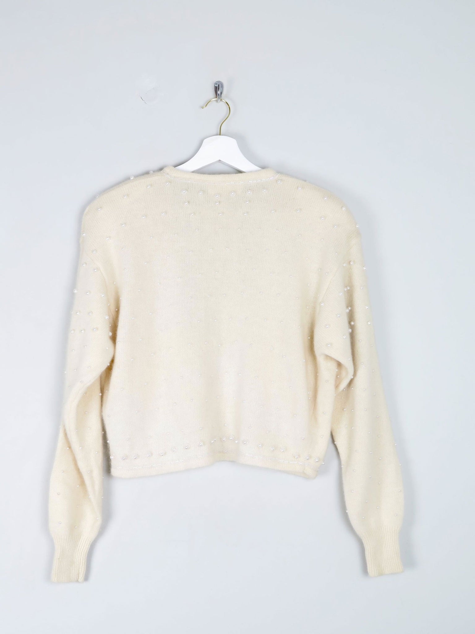 Women’s Vintage Cream Beaded Bolero Wool Cardigan S/M - The Harlequin