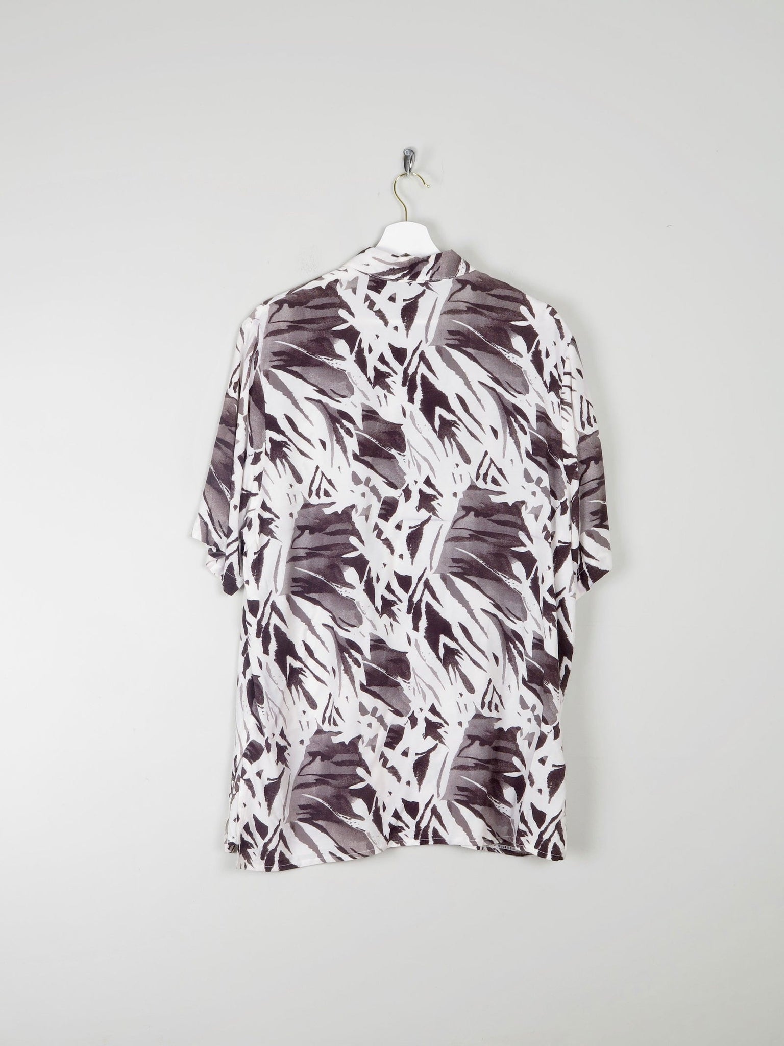 Women's Vintage Cream & Black Printed Collared Blouse L - The Harlequin