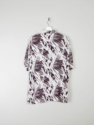 Women's Vintage Cream & Black Printed Collared Blouse L - The Harlequin