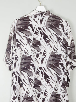 Women's Vintage Cream & Black Printed Collared Blouse L - The Harlequin