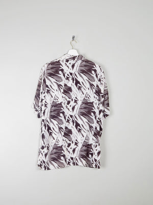 Women's Vintage Cream & Black Printed Collared Blouse L - The Harlequin